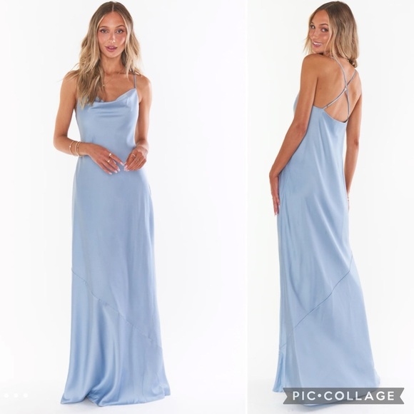 Show Me Your Mumu Tuscany Maxi Slip Dress in Steel Blue Luxe Satin Sz. XXL - Picture 1 of 6